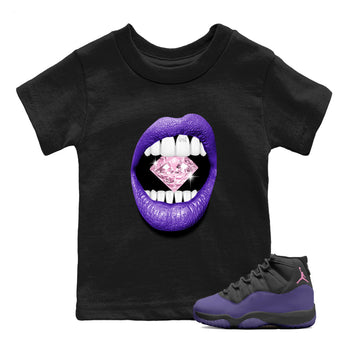 Sneaker match tees – Sneaker Tees To Match Air Jordan 11 Canyon Purple Shoes – Lips Diamond Kids T-Shirt Black 1