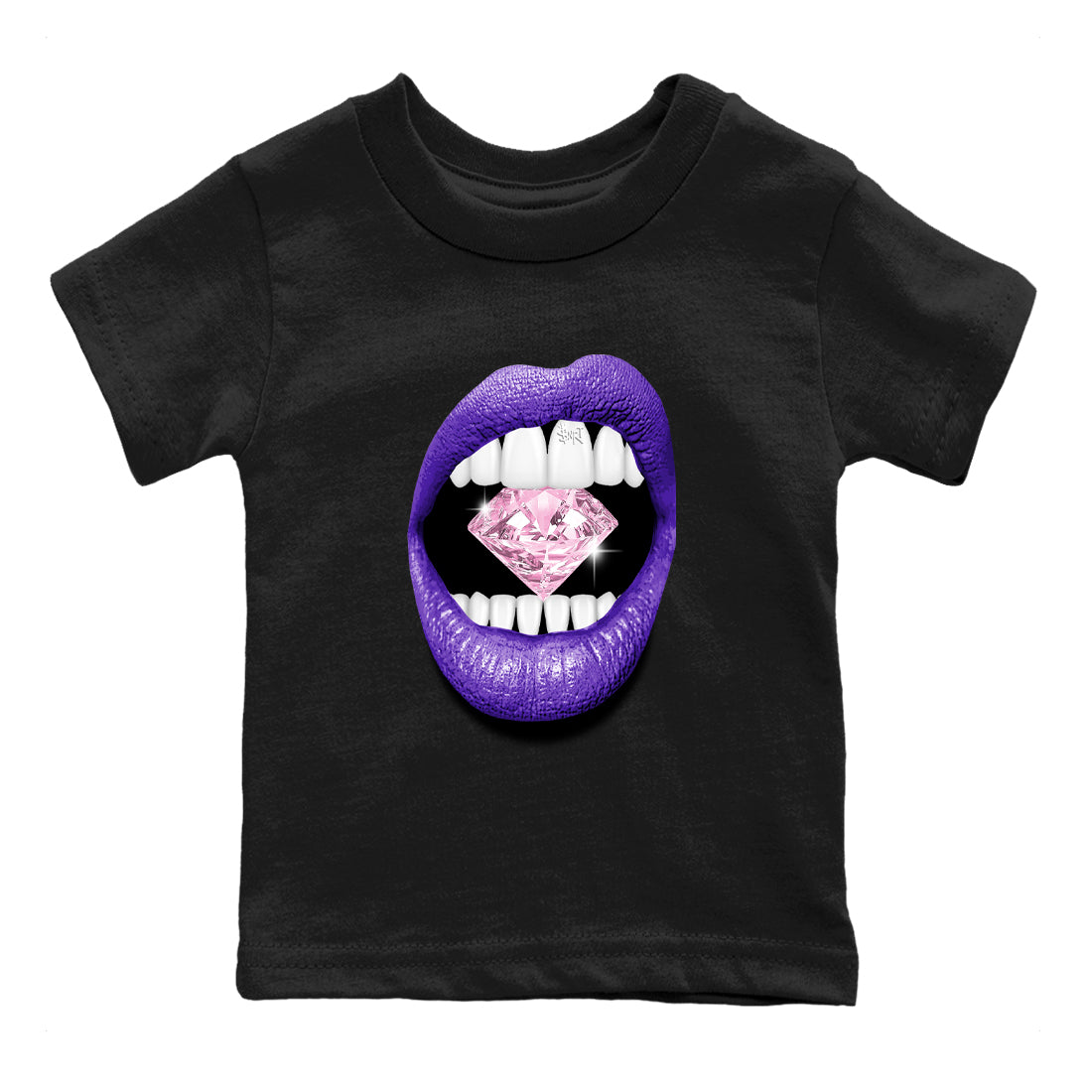 Sneaker match tees – Sneaker Tees To Match Air Jordan 11 Canyon Purple Shoes – Lips Diamond Kids T-Shirt Black 2