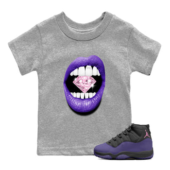 Sneaker match tees – Sneaker Tees To Match Air Jordan 11 Canyon Purple Shoes – Lips Diamond Kids T-Shirt Heather Grey 1