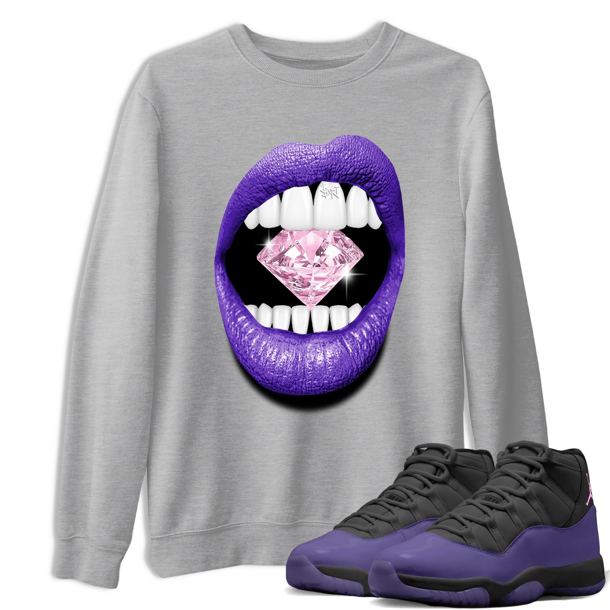 Sneaker match tees – Sneaker Tees To Match Air Jordan 11 Canyon Purple Shoes – Lips Diamond Tee Heather Grey 1
