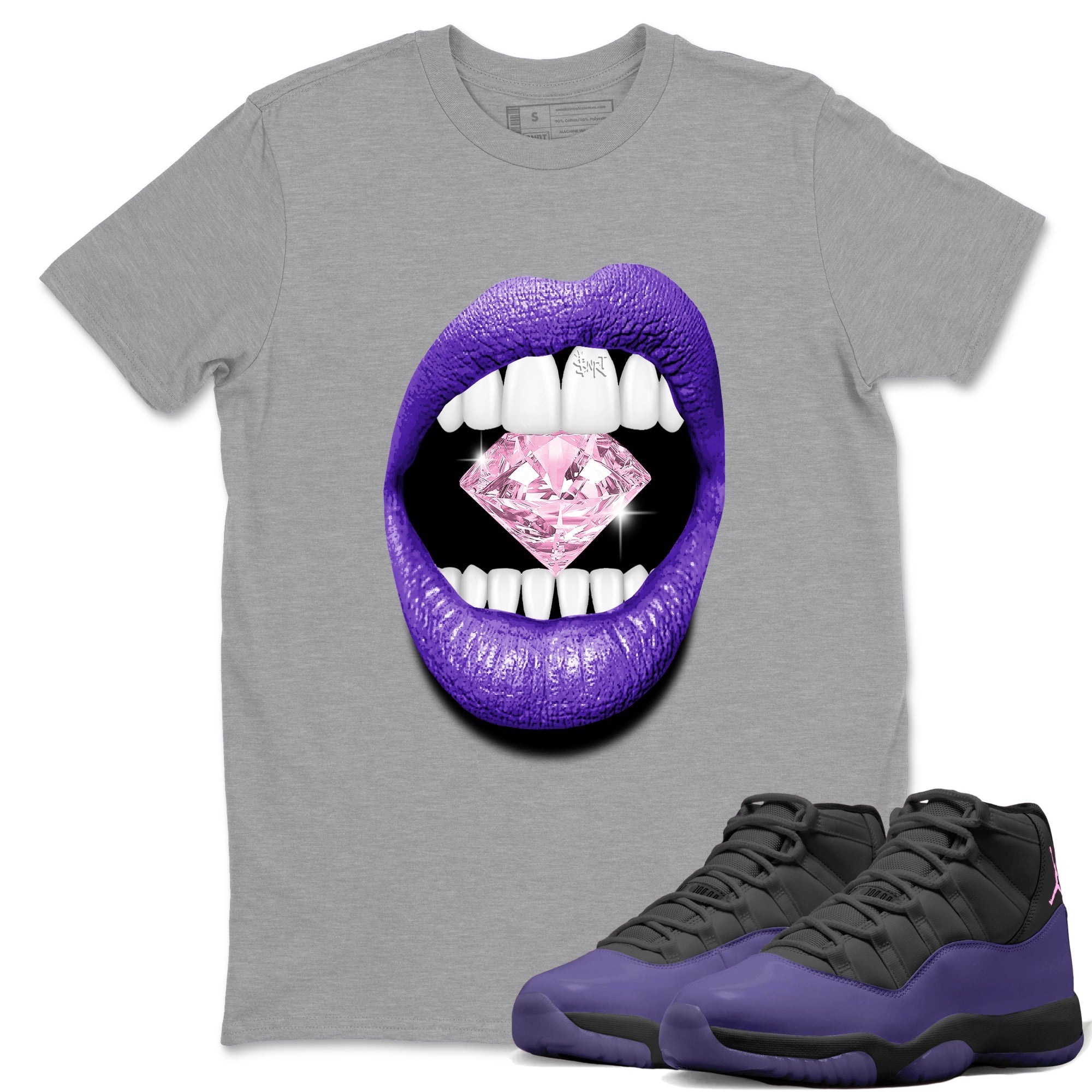 Sneaker match tees – Sneaker Tees To Match Air Jordan 11 Canyon Purple Shoes – Lips Diamond Tee Heather Grey 1