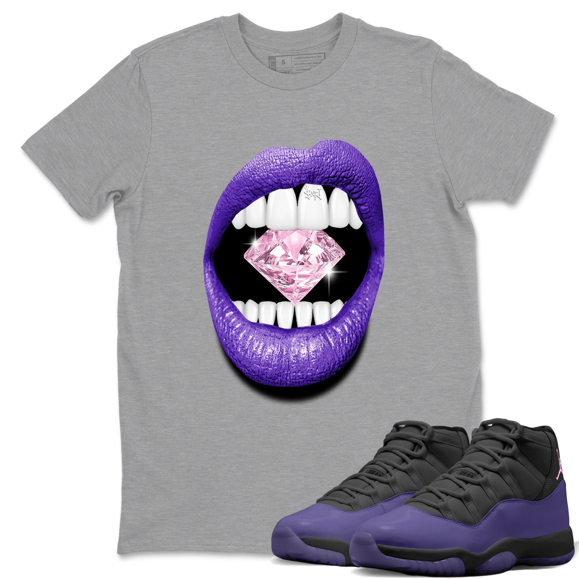 Sneaker match tees – Sneaker Tees To Match Air Jordan 11 Canyon Purple Shoes – Lips Diamond Tee Heather Grey 1