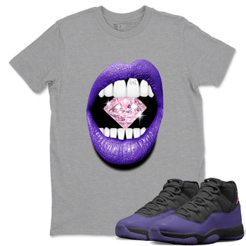 Sneaker match tees – Sneaker Tees To Match Air Jordan 11 Canyon Purple Shoes – Lips Diamond Tee Heather Grey 1