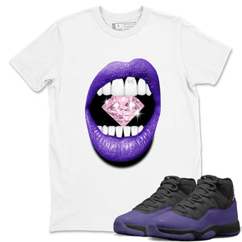 Sneaker match tees – Sneaker Tees To Match Air Jordan 11 Canyon Purple Shoes – Lips Diamond Tee White 1
