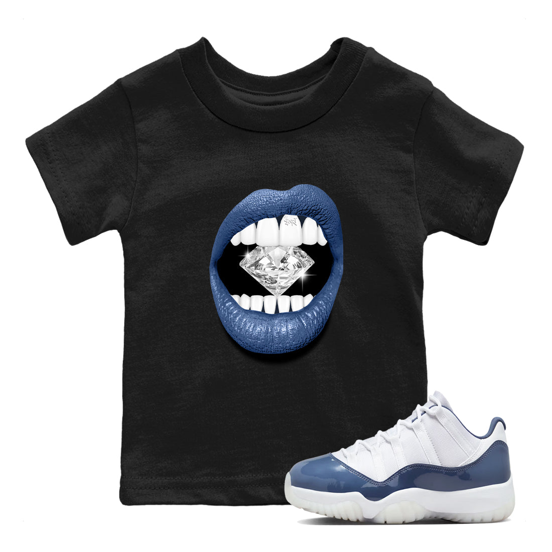 11s Diffused Blue shirts to match jordans Lips Diamond sneaker match tees Air Jordan 11 Diffused Blue SNRT Sneaker Tees streetwear brand Baby and Youth Black 1 cotton tee