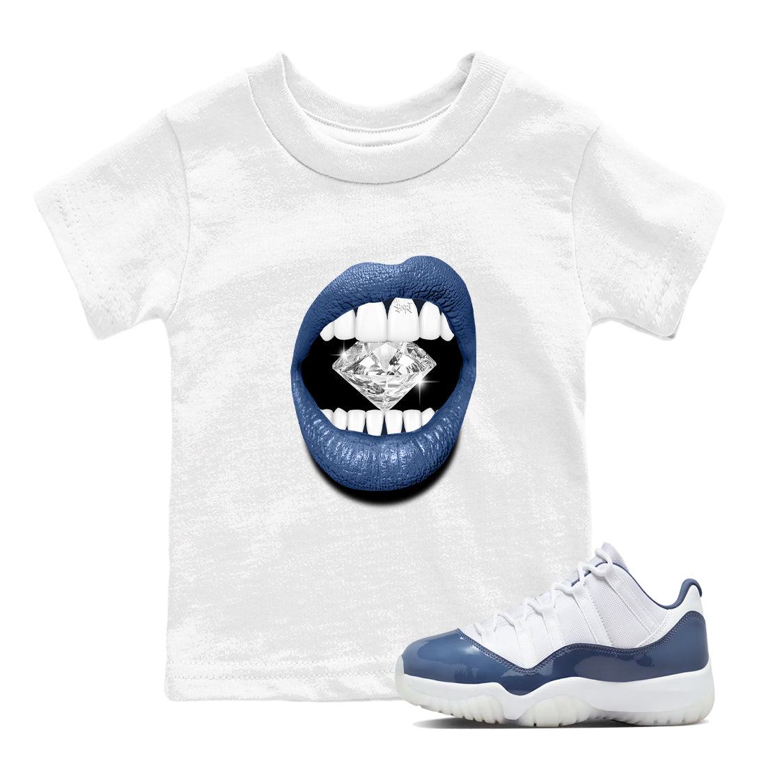 11s Diffused Blue shirts to match jordans Lips Diamond sneaker match tees Air Jordan 11 Diffused Blue SNRT Sneaker Tees streetwear brand Baby and Youth White 1 cotton tee