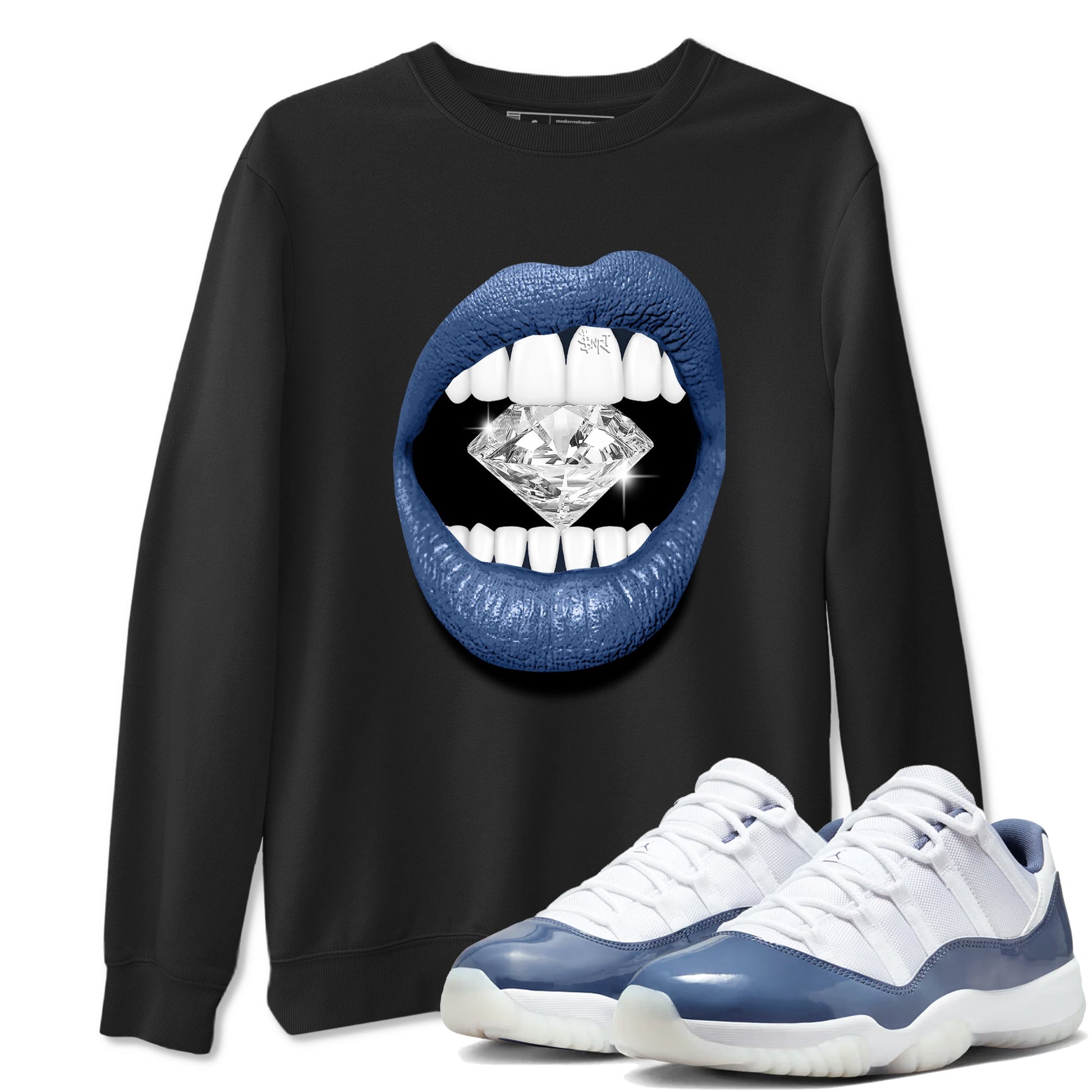 11s Diffused Blue shirts to match jordans Lips Diamond sneaker match tees Air Jordan 11 Diffused Blue SNRT Sneaker Tees streetwear brand Black 1 unisex cotton tee