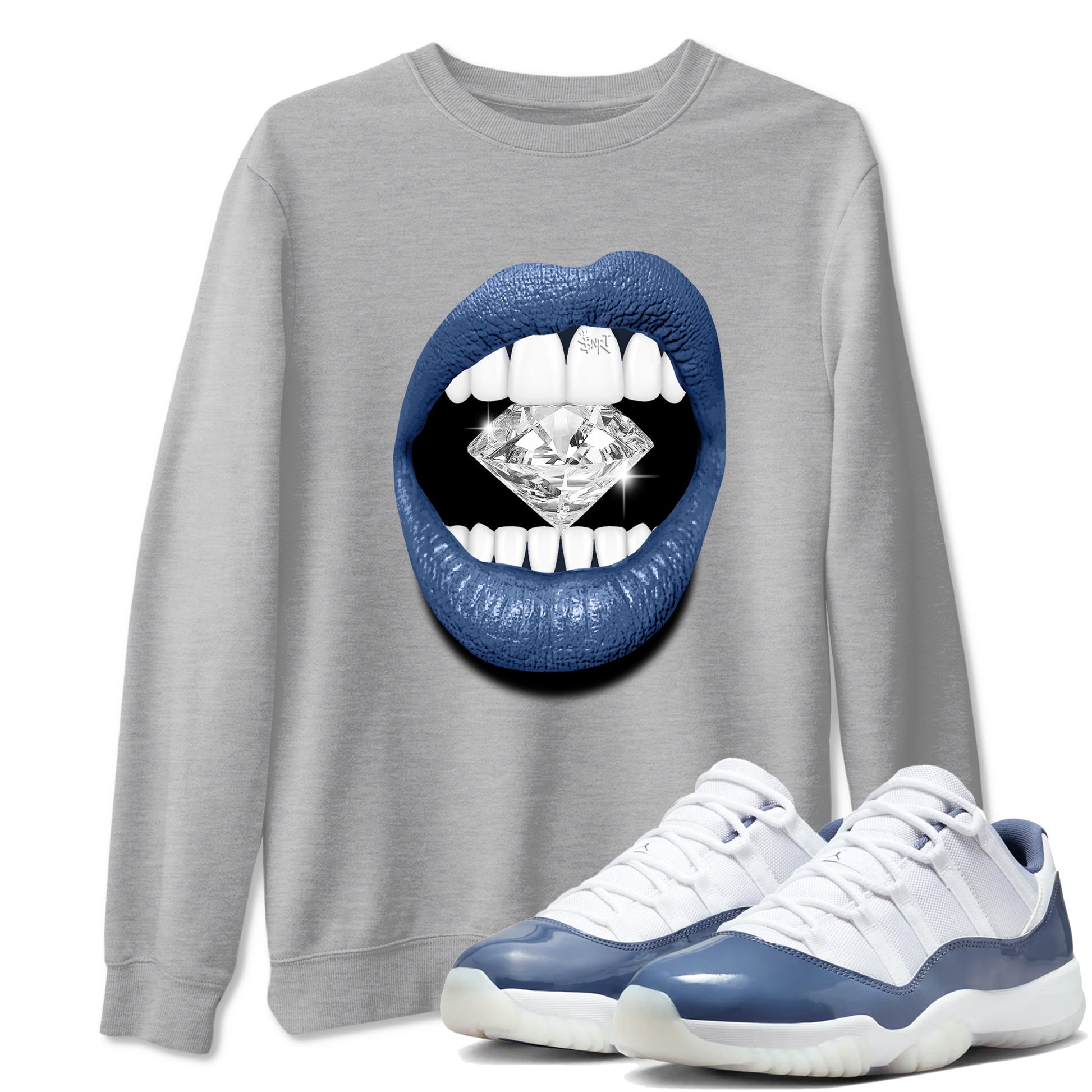 11s Diffused Blue shirts to match jordans Lips Diamond sneaker match tees Air Jordan 11 Diffused Blue SNRT Sneaker Tees streetwear brand Heather Grey 1 unisex cotton tee