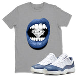 11s Diffused Blue shirts to match jordans Lips Diamond sneaker match tees Air Jordan 11 Diffused Blue SNRT Sneaker Tees streetwear brand Heather Grey 1 unisex cotton tee