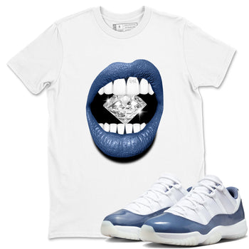 11s Diffused Blue shirts to match jordans Lips Diamond sneaker match tees Air Jordan 11 Diffused Blue SNRT Sneaker Tees streetwear brand White 1 unisex cotton tee