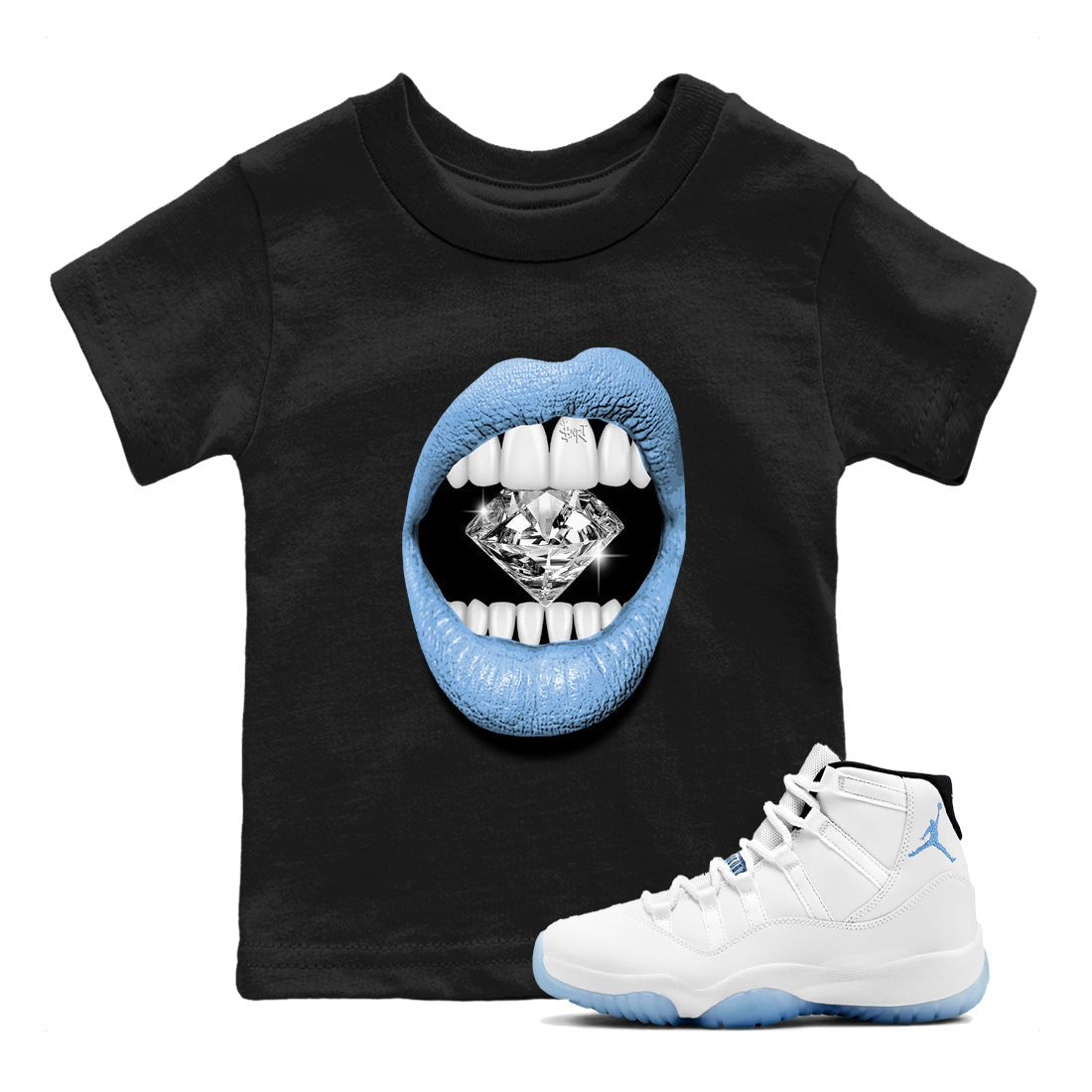 AJ11 Retro Legend Blue shirts to match jordans Lips Diamond best t shirts to wear with jordans 11s Legend Blue match shoes to clothes SNRT Sneaker Tees Youth Baby Black 1 tee