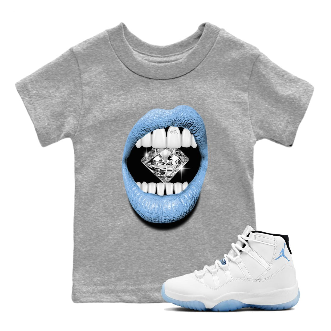 AJ11 Retro Legend Blue shirts to match jordans Lips Diamond best t shirts to wear with jordans 11s Legend Blue match shoes to clothes SNRT Sneaker Tees Youth Baby Heather Grey 1 tee