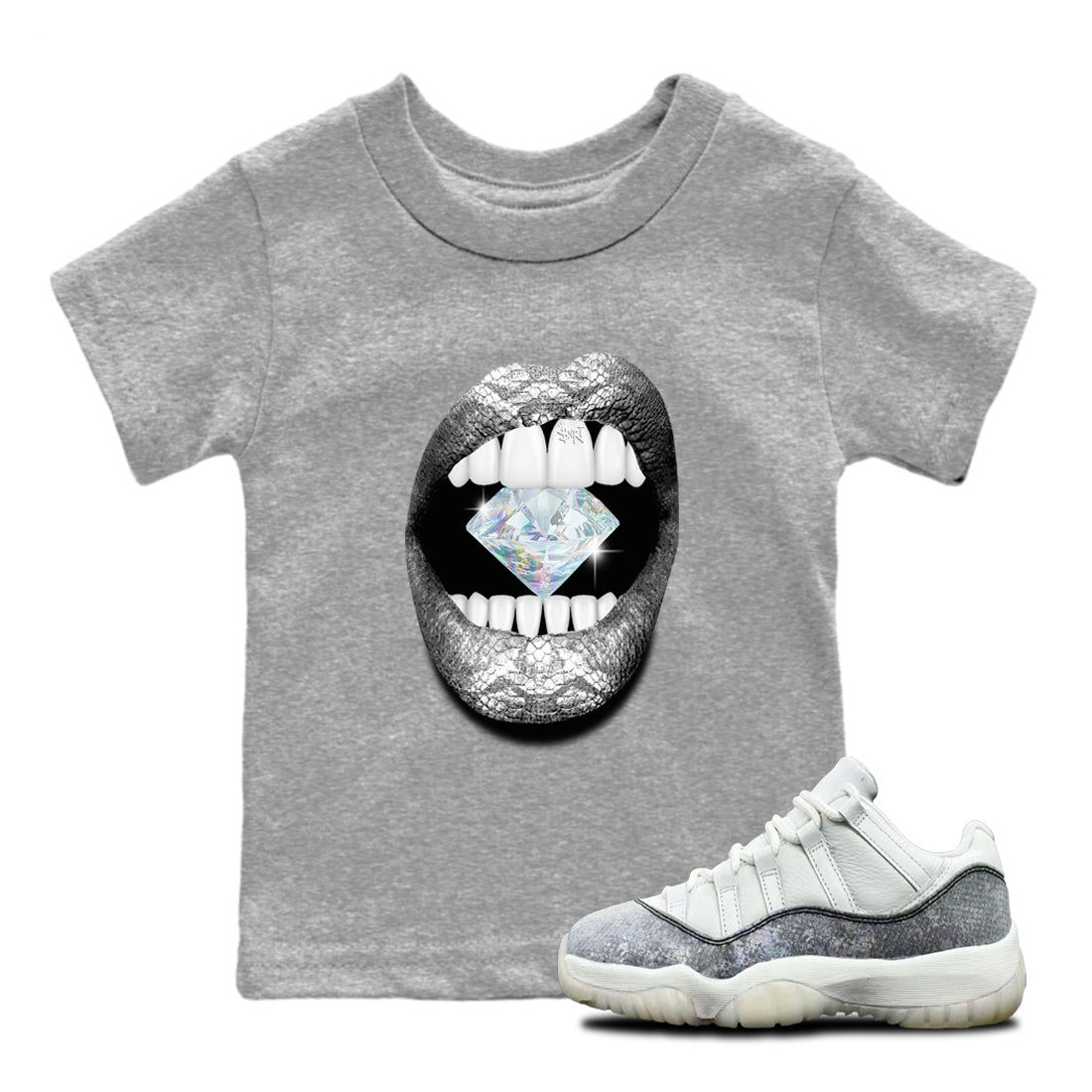 Jordan 11 Low Snake shirts to match jordans Lips Diamond sneaker match tees Air Jordan 11 Year Of The Snake best t shirts to wear with jordans SNRT Sneaker Tees Youth Baby Heather Grey 1 tee