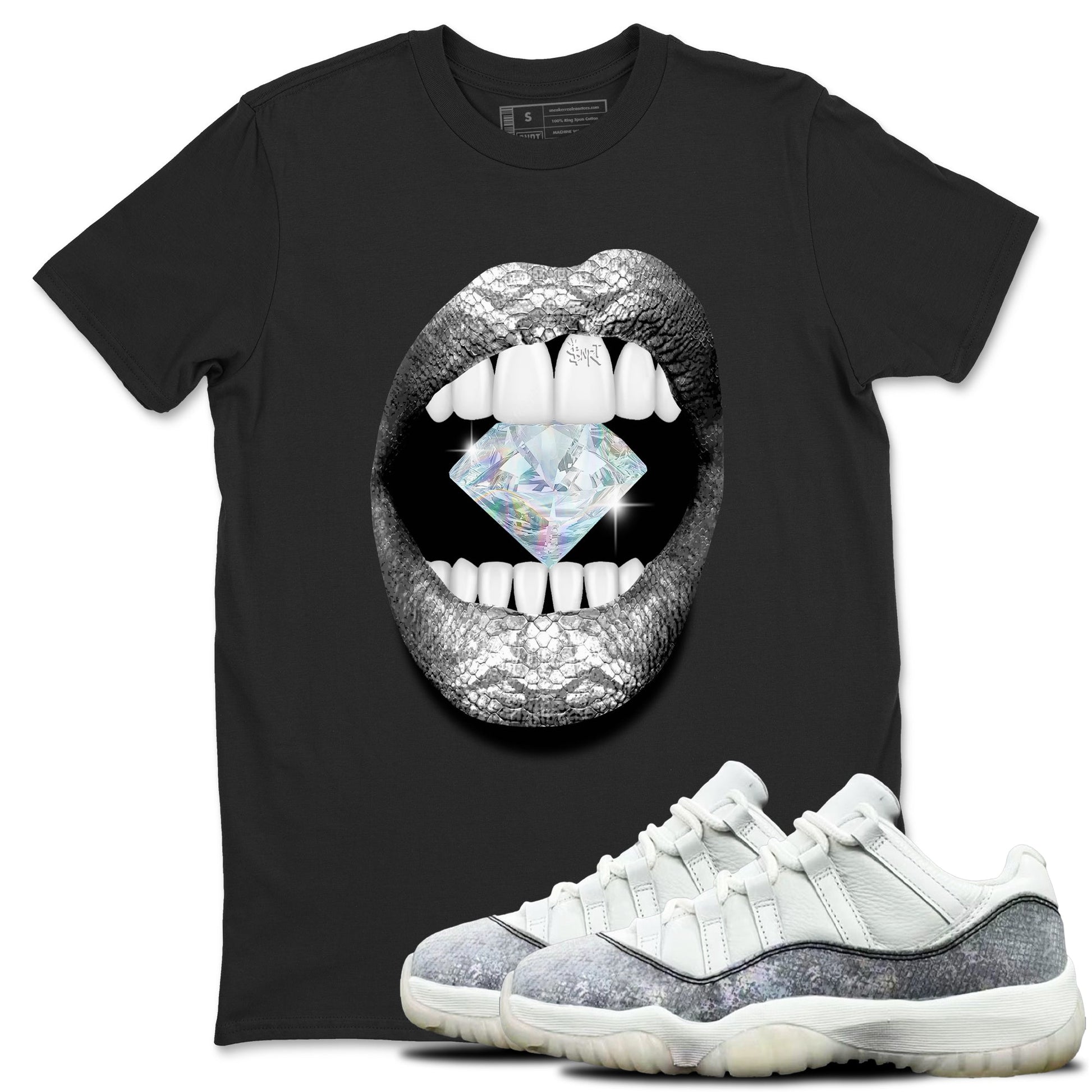 Jordan 11 Low Snake shirts to match jordans Lips Diamond sneaker match tees Air Jordan 11 Year Of The Snake best t shirts to wear with jordans SNRT Sneaker Tees unisex cotton Black 1 shirts