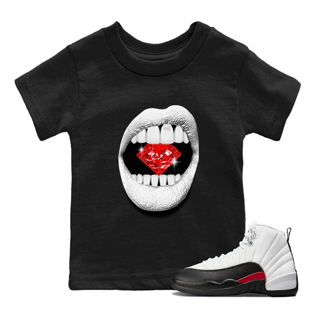 Air Jordan 12 Retro Taxi Flip shirts to match jordans Lips Diamond sneaker match tees 12s Red Taxi SNRT sneaker release tees baby toddler Black 1 cotton Shirt