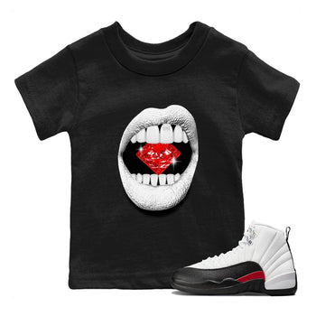 Air Jordan 12 Retro Taxi Flip shirts to match jordans Lips Diamond sneaker match tees 12s Red Taxi SNRT sneaker release tees baby toddler Black 1 cotton Shirt
