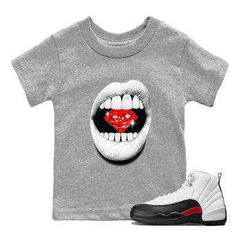 Air Jordan 12 Retro Taxi Flip shirts to match jordans Lips Diamond sneaker match tees 12s Red Taxi SNRT sneaker release tees baby toddler Heather Grey 1 cotton Shirt