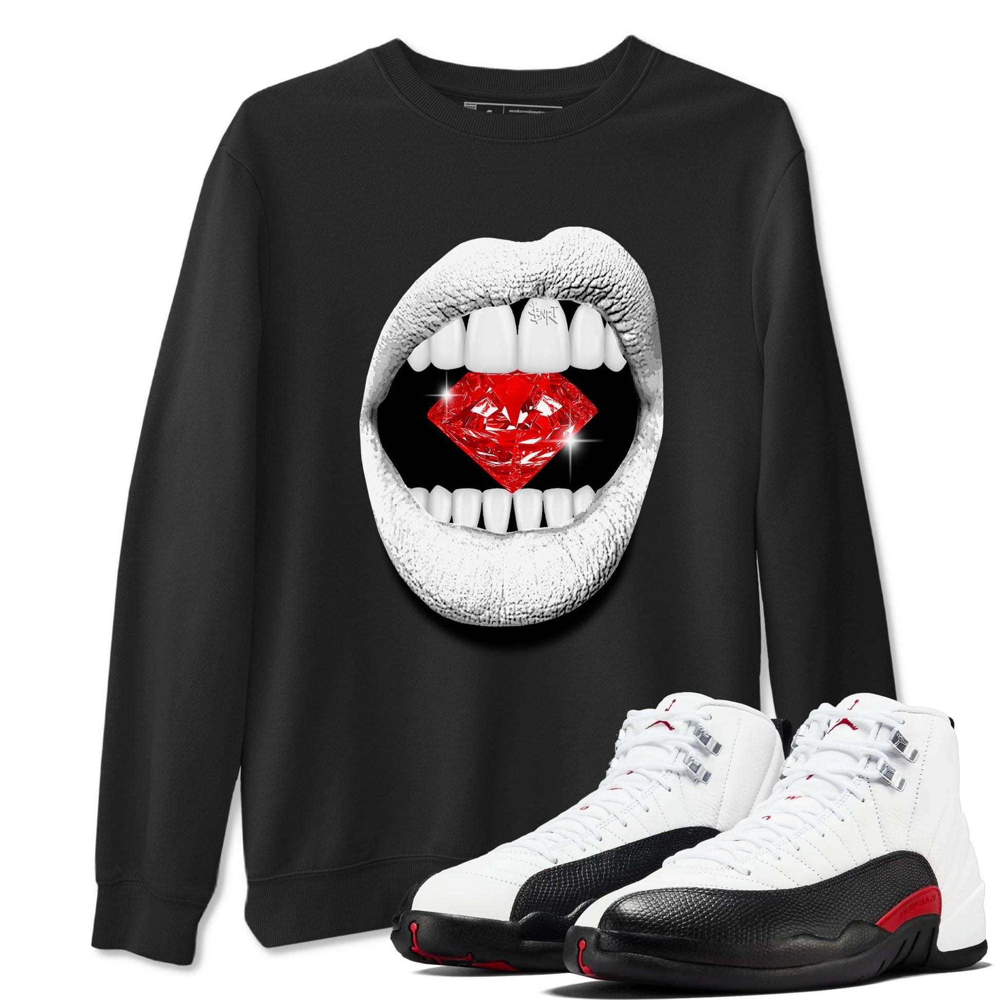 Air Jordan 12 Retro Taxi Flip shirts to match jordans Lips Diamond sneaker match tees 12s Red Taxi SNRT sneaker release Tees unisex cotton Black 1 crew neck shirt