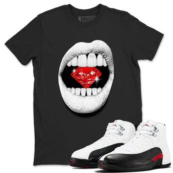 Air Jordan 12 Retro Taxi Flip shirts to match jordans Lips Diamond sneaker match tees 12s Red Taxi SNRT sneaker release Tees unisex cotton Black 1 crew neck shirt