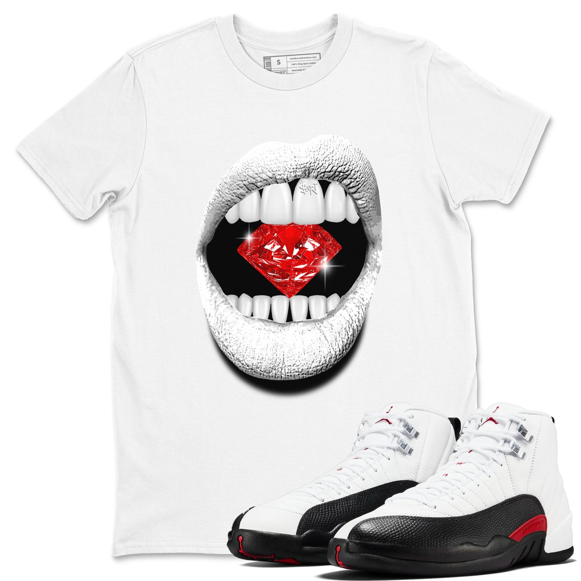 Air Jordan 12 Retro Taxi Flip shirts to match jordans Lips Diamond sneaker match tees 12s Red Taxi SNRT sneaker release Tees unisex cotton White 1 crew neck shirt
