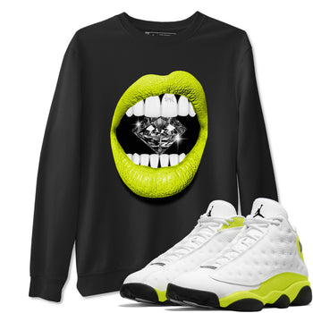 Jordan 13 Bright Cactus Shirts To Match Jordans Lips Diamond Sneaker Shirts 13s Bright Cactus SNRT Sneaker Release Tees Unisex Cotton Crew Neck Black 1 crew neck shirts