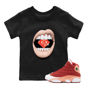 13s Dune Red shirts to match jordans Lips Diamond sneaker match tees Air Jordan 13 Dune Red SNRT Sneaker Tees streetwear brand Baby and Youth Black 1 cotton tee