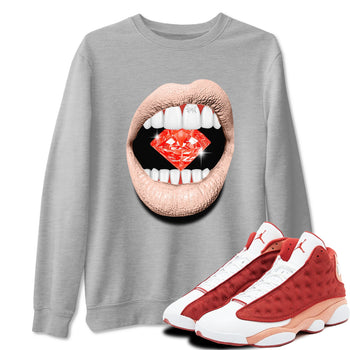 13s Dune Red shirts to match jordans Lips Diamond sneaker match tees Air Jordan 13 Dune Red SNRT Sneaker Tees streetwear brand Heather Grey 1 unisex cotton tee