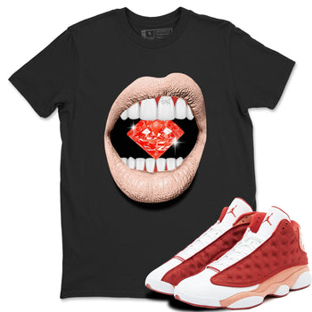 13s Dune Red shirts to match jordans Lips Diamond sneaker match tees Air Jordan 13 Dune Red SNRT Sneaker Tees streetwear brand Black 1 unisex cotton tee