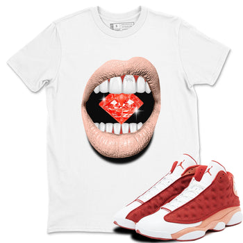 13s Dune Red shirts to match jordans Lips Diamond sneaker match tees Air Jordan 13 Dune Red SNRT Sneaker Tees streetwear brand White 1 unisex cotton tee
