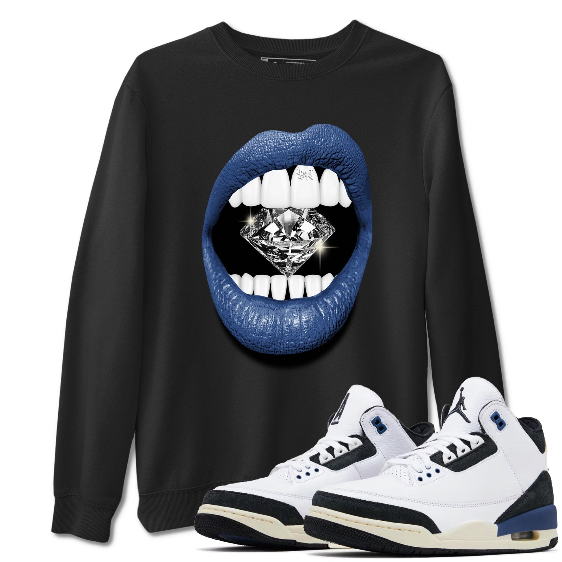 A Ma Maniere Air Jordan 3 Diffused Blue shirts to match jordans Lips Diamond graphic tee Jordan 3 For The Love best t-shirts to wear with jordans SNRT Sneaker Tees unisex cotton Black 1 shirts
