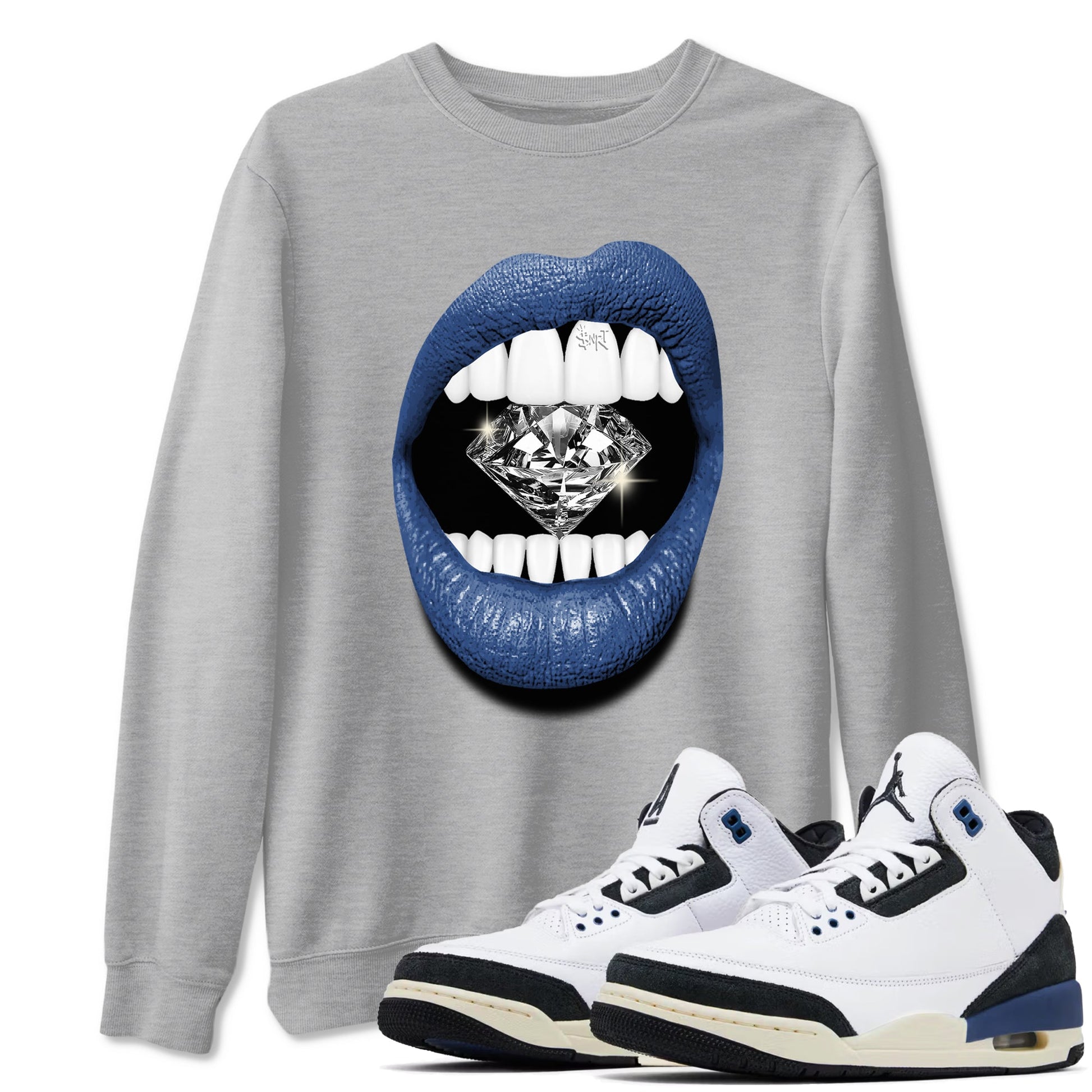 A Ma Maniere Air Jordan 3 Diffused Blue shirts to match jordans Lips Diamond graphic tee Jordan 3 For The Love best t-shirts to wear with jordans SNRT Sneaker Tees unisex cotton Heather Grey 1 shirts