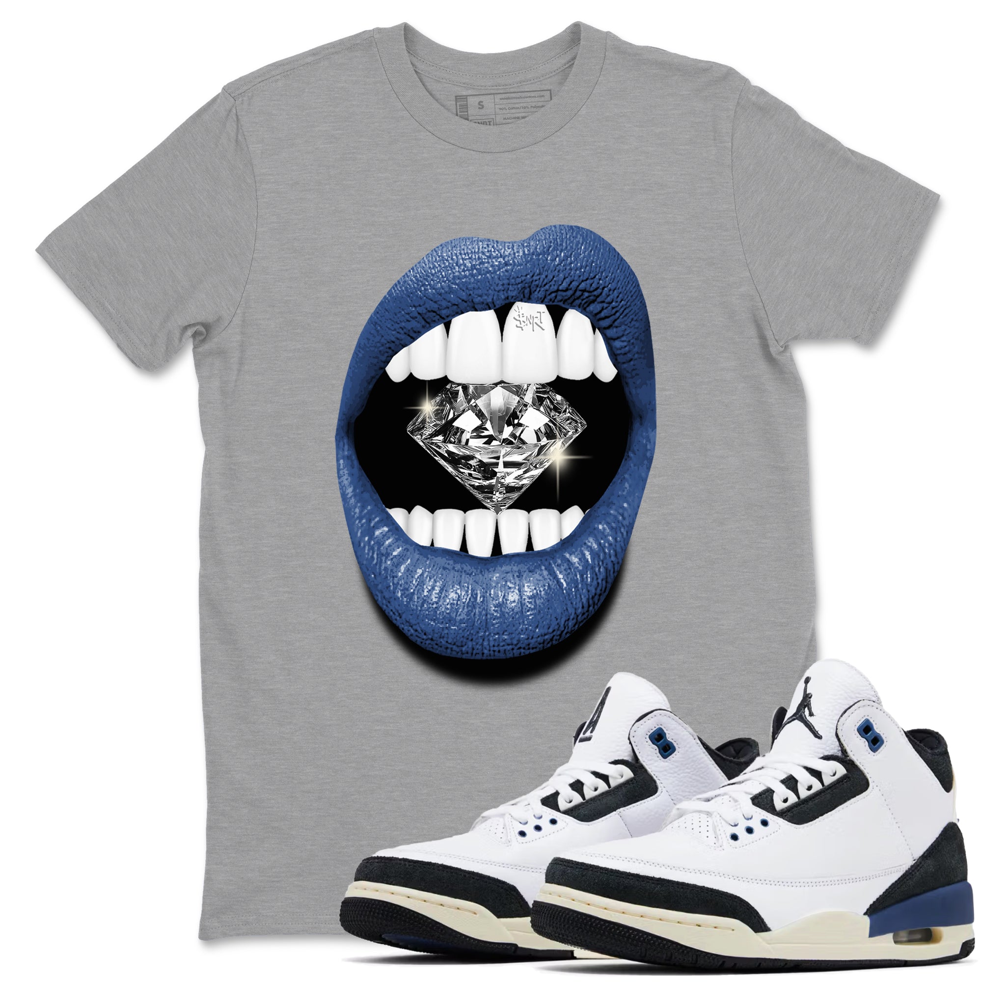 A Ma Maniere Air Jordan 3 Diffused Blue shirts to match jordans Lips Diamond graphic tee Jordan 3 For The Love best t-shirts to wear with jordans SNRT Sneaker Tees unisex cotton Heather Grey 1 shirts