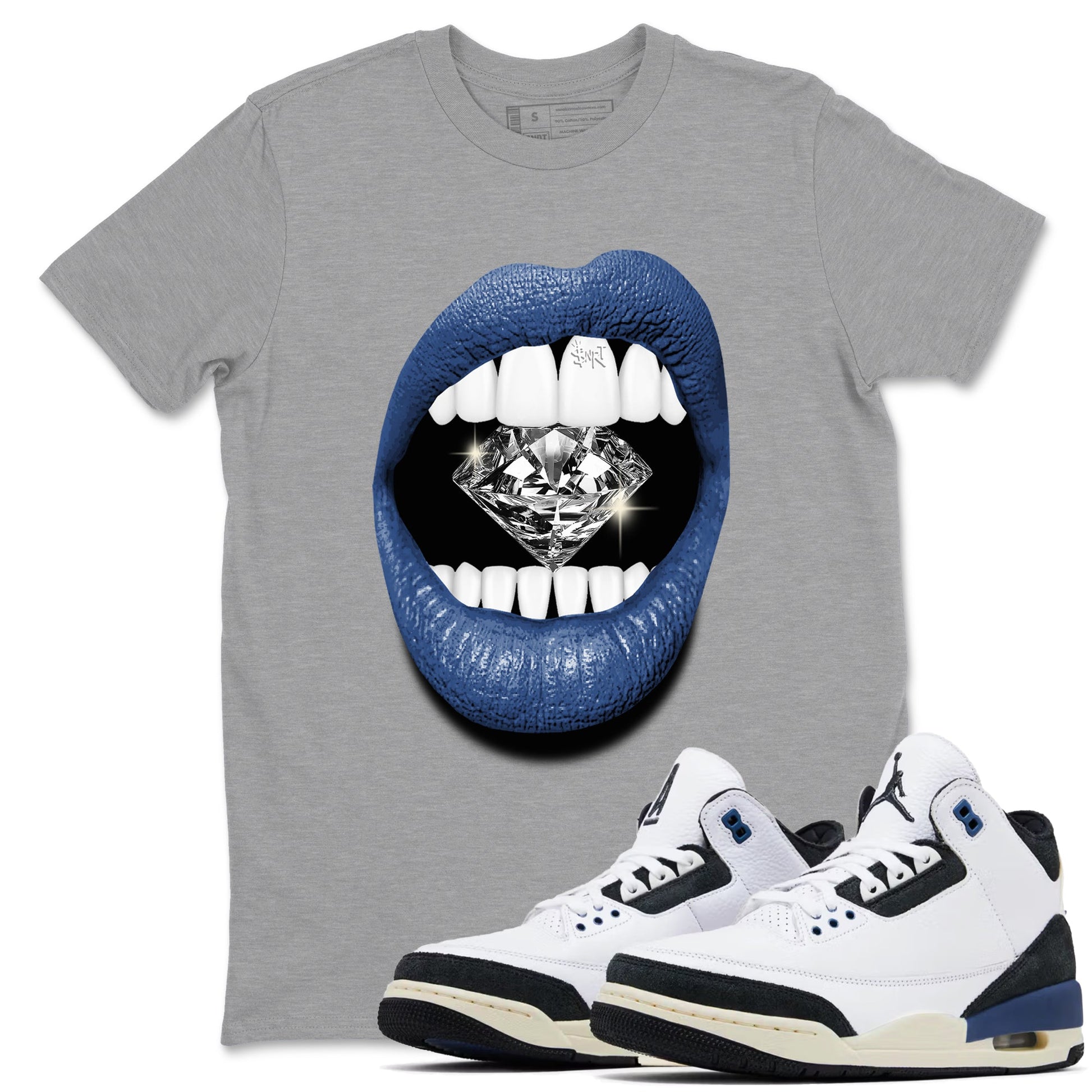A Ma Maniere Air Jordan 3 Diffused Blue shirts to match jordans Lips Diamond graphic tee Jordan 3 For The Love best t-shirts to wear with jordans SNRT Sneaker Tees unisex cotton Heather Grey 1 shirts