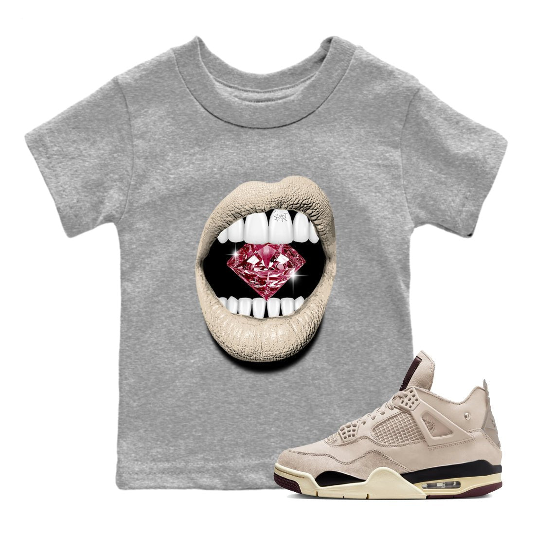 4s A Ma Maniere x Fossil Stone shirts to match jordans Lips Diamond sneaker match tees Air Jordan 4 A Ma Maniere x Fossil Stone match shoes to clothes SNRT Sneaker Tees Youth Baby Heather Grey 1 tee