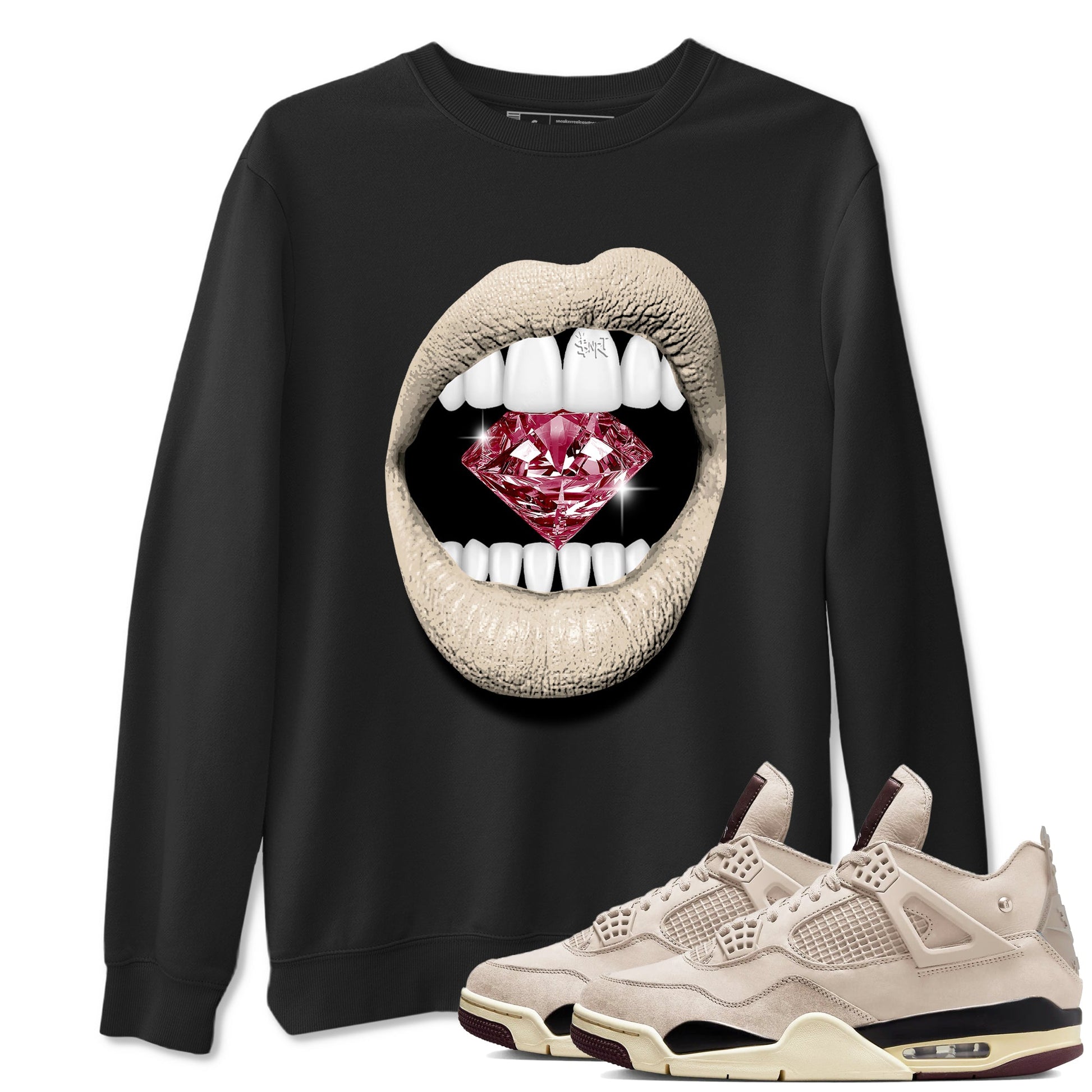 4s A Ma Maniere x Fossil Stone shirts to match jordans Lips Diamond sneaker match tees Air Jordan 4 A Ma Maniere x Fossil Stone match shoes to clothes SNRT Sneaker Tees unisex cotton Black 1 shirts