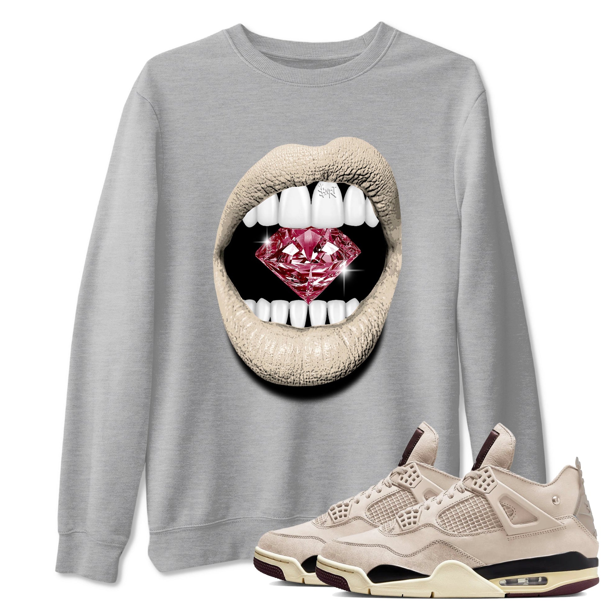 4s A Ma Maniere x Fossil Stone shirts to match jordans Lips Diamond sneaker match tees Air Jordan 4 A Ma Maniere x Fossil Stone match shoes to clothes SNRT Sneaker Tees unisex cotton Heather Grey 1 shirts