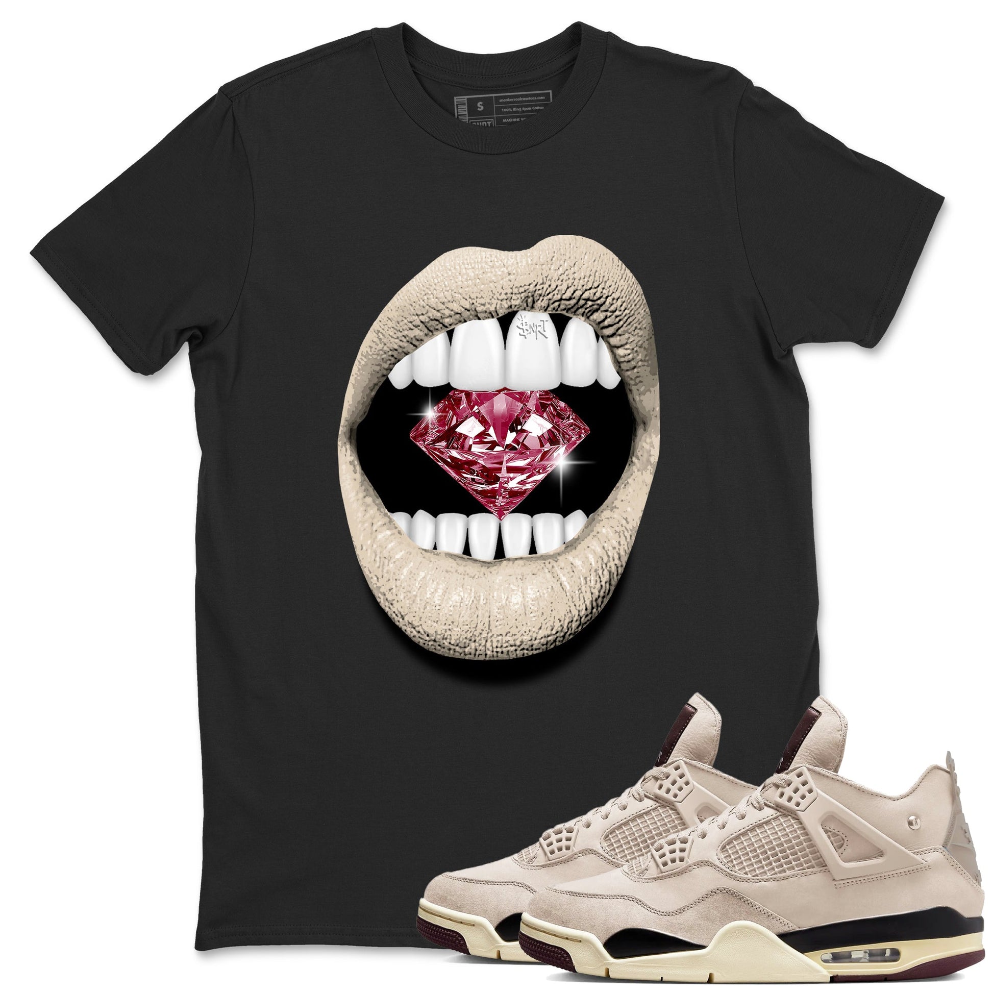 4s A Ma Maniere x Fossil Stone shirts to match jordans Lips Diamond sneaker match tees Air Jordan 4 A Ma Maniere x Fossil Stone match shoes to clothes SNRT Sneaker Tees unisex cotton Black 1 shirts