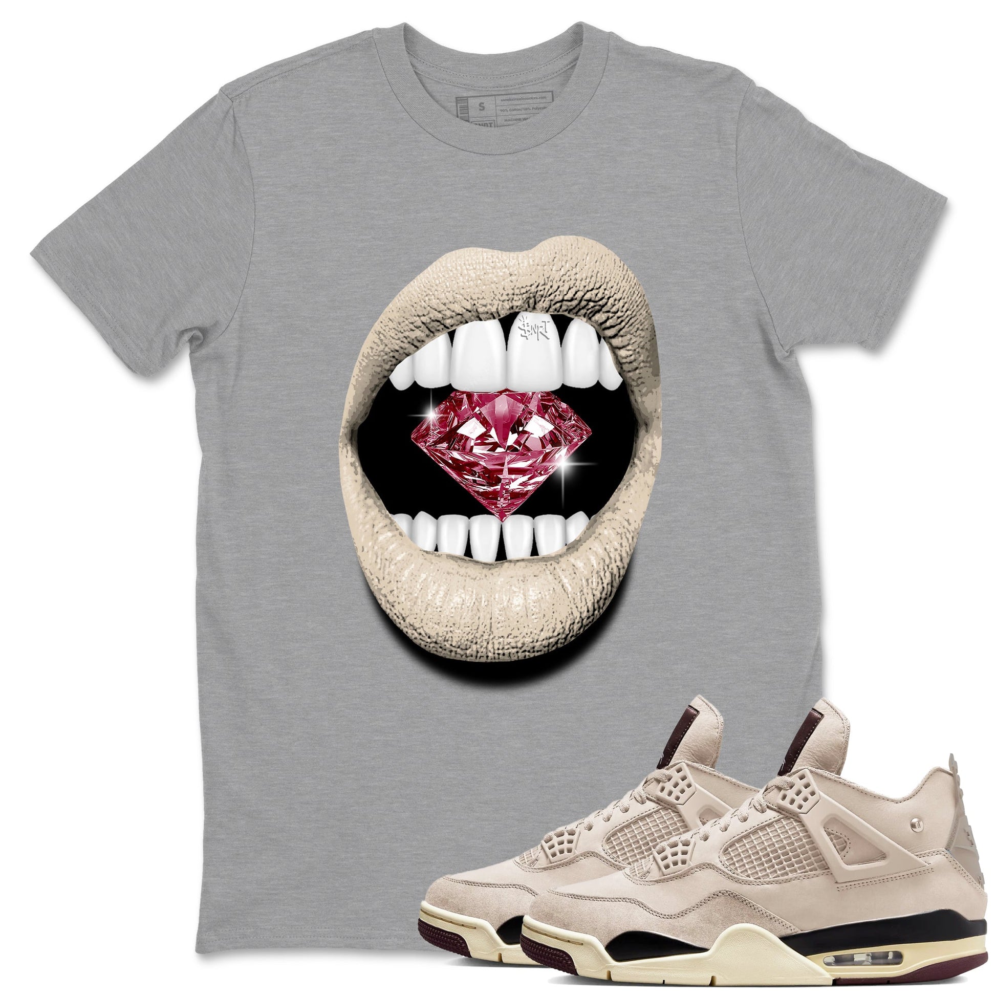 4s A Ma Maniere x Fossil Stone shirts to match jordans Lips Diamond sneaker match tees Air Jordan 4 A Ma Maniere x Fossil Stone match shoes to clothes SNRT Sneaker Tees unisex cotton Heather Grey 1 shirts