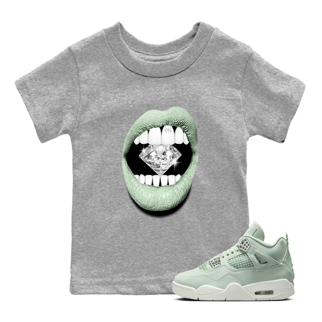4s seafoam shirts to match jordans Lips Diamond sneaker match tees Air Jordan 4 Abundance match shoes to clothes SNRT Sneaker Tees Youth Baby Heather Grey 1 tee
