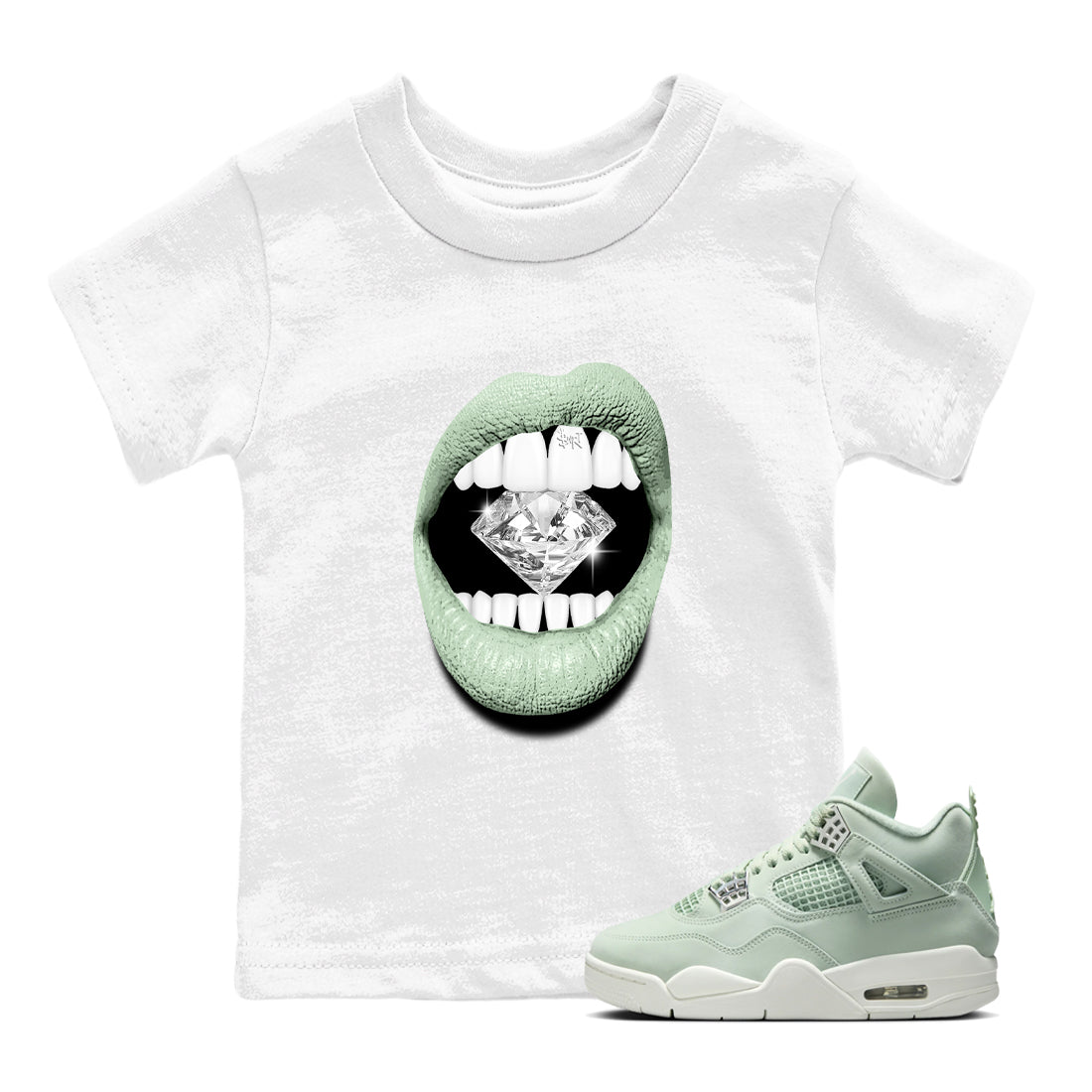 4s seafoam shirts to match jordans Lips Diamond sneaker match tees Air Jordan 4 Abundance match shoes to clothes SNRT Sneaker Tees Youth Baby White 1 tee