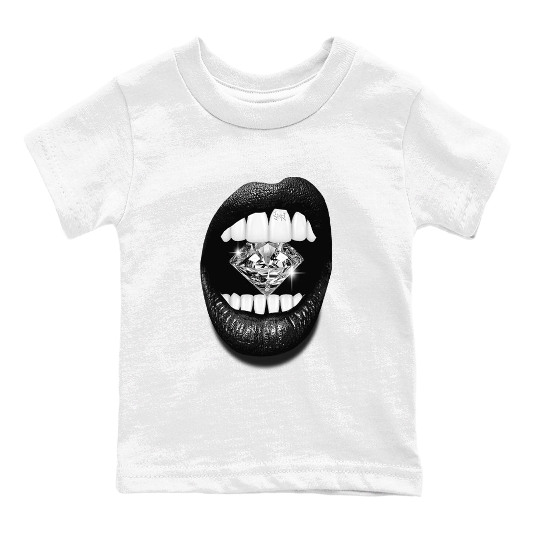 4s Black Cat Sneaker match tees – Sneaker Tees To Match Air Jordan 4 Black Cat Shoes – Lips Diamond Kids T-Shirt White 2