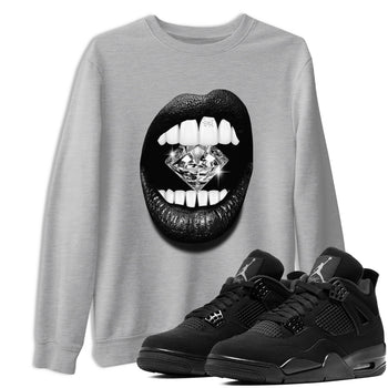 4s Black Cat Sneaker match tees – Sneaker Tees To Match Air Jordan 4 Black Cat Shoes – Lips Diamond Tee Heather Grey 1