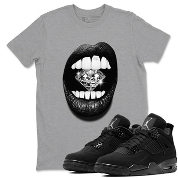 4s Black Cat Sneaker match tees – Sneaker Tees To Match Air Jordan 4 Black Cat Shoes – Lips Diamond Tee Heather Grey 1