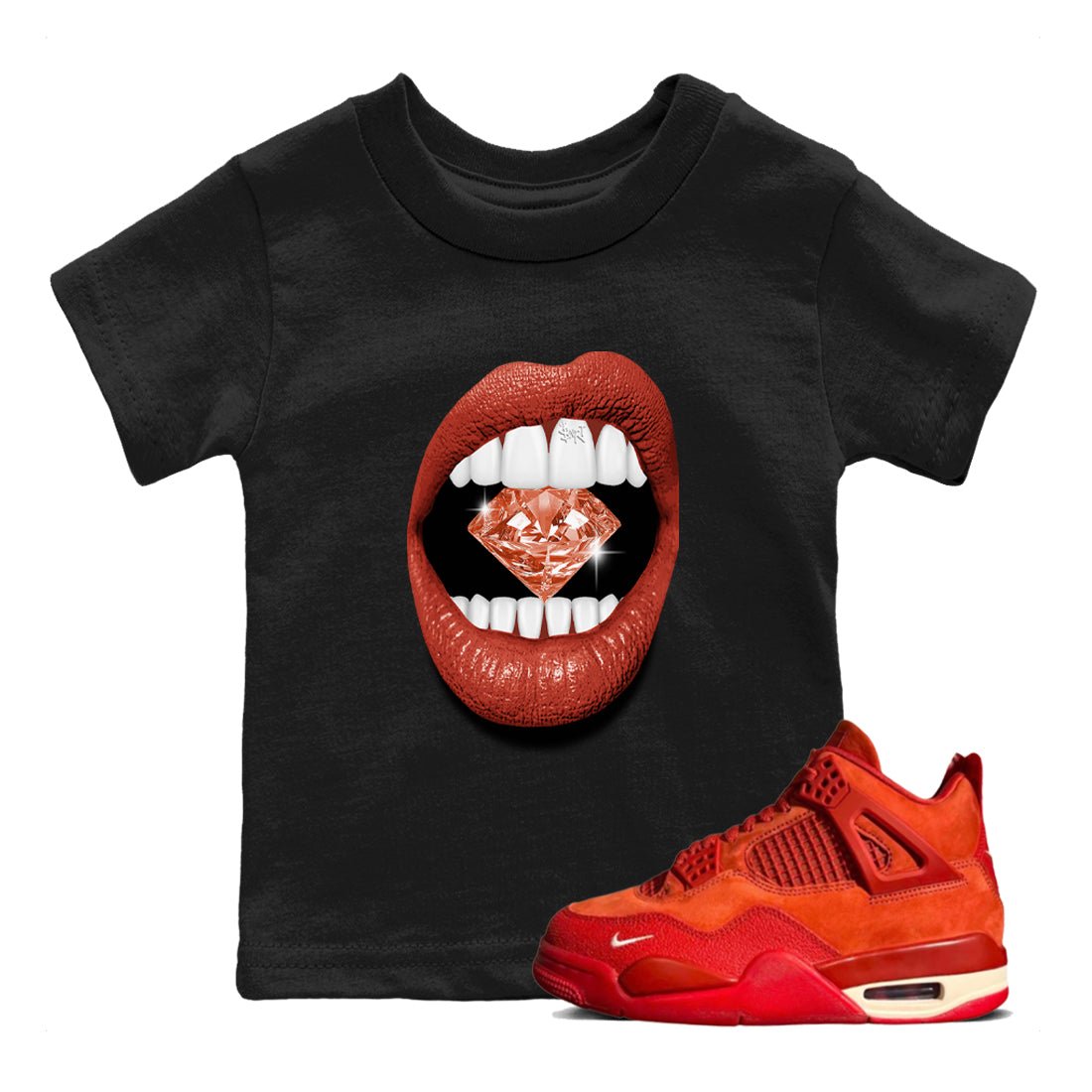 4s Brick By Brick best t shirts to wear with jordans Lips Diamond sneaker match tees Nigel Sylvester x Air Jordan 4 Brick by Brick match shoes to clothes SNRT Sneaker Tees Youth Baby Black 1 tee