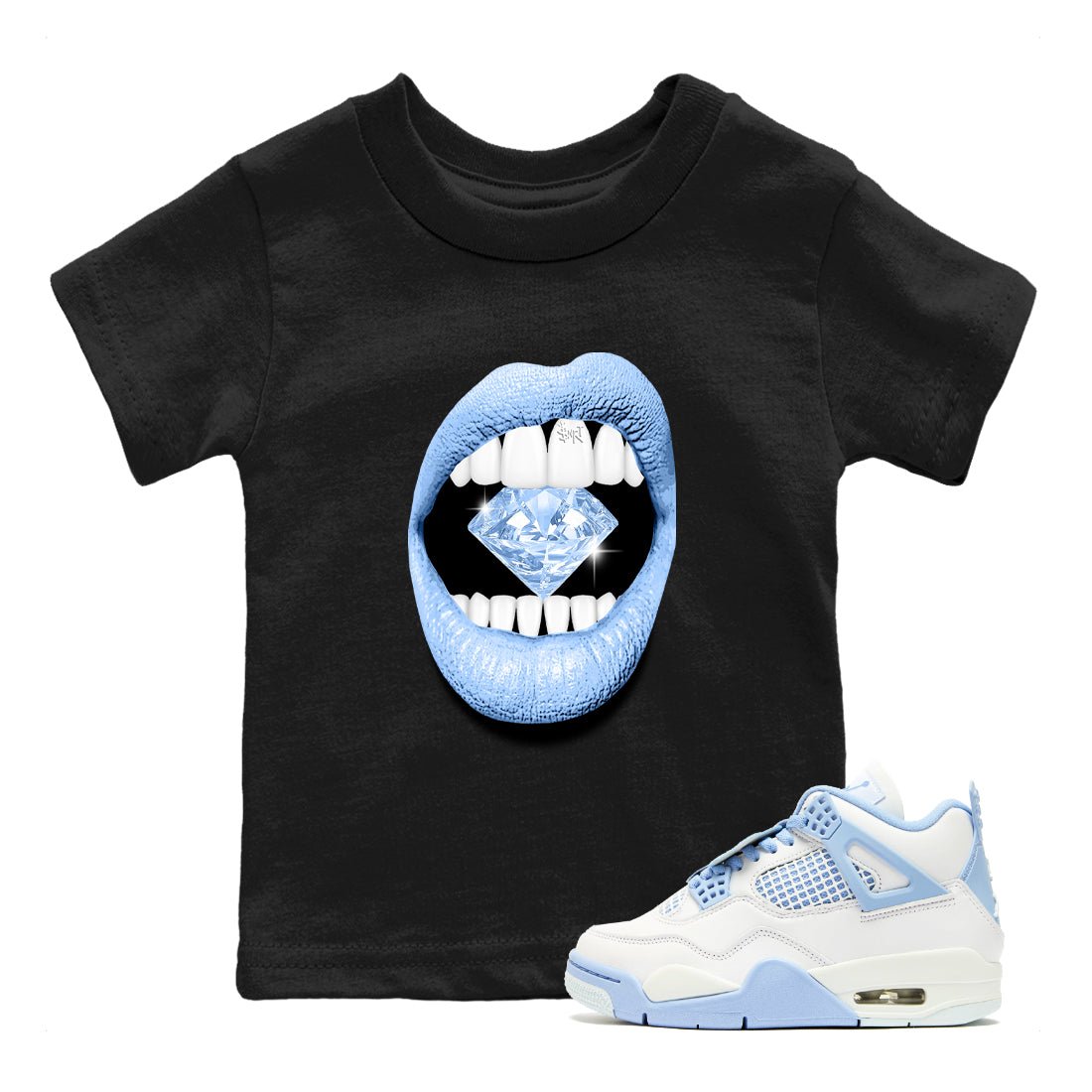 4s Forget Me Not shirts to match jordans Lips Diamond graphic tees Air Jordan 4 Forget Me Not match shoes to clothes SNRT Sneaker Tees Youth Baby Black 1 tee