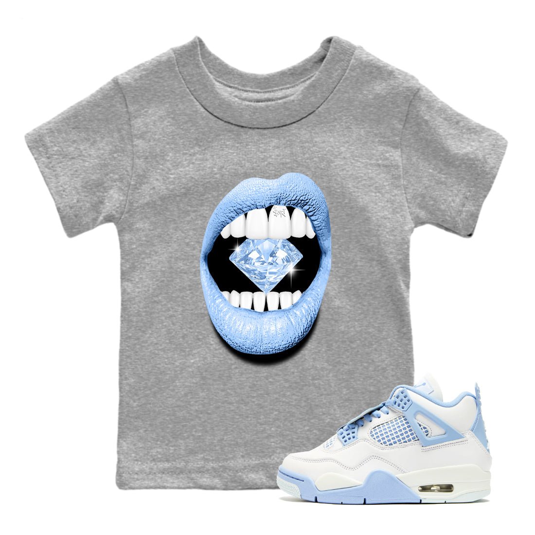 4s Forget Me Not shirts to match jordans Lips Diamond graphic tees Air Jordan 4 Forget Me Not match shoes to clothes SNRT Sneaker Tees Youth Baby Heather Grey 1 tee