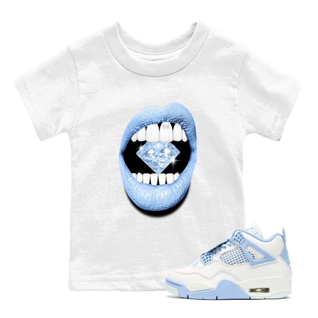 4s Forget Me Not shirts to match jordans Lips Diamond graphic tees Air Jordan 4 Forget Me Not match shoes to clothes SNRT Sneaker Tees Youth Baby White 1 tee