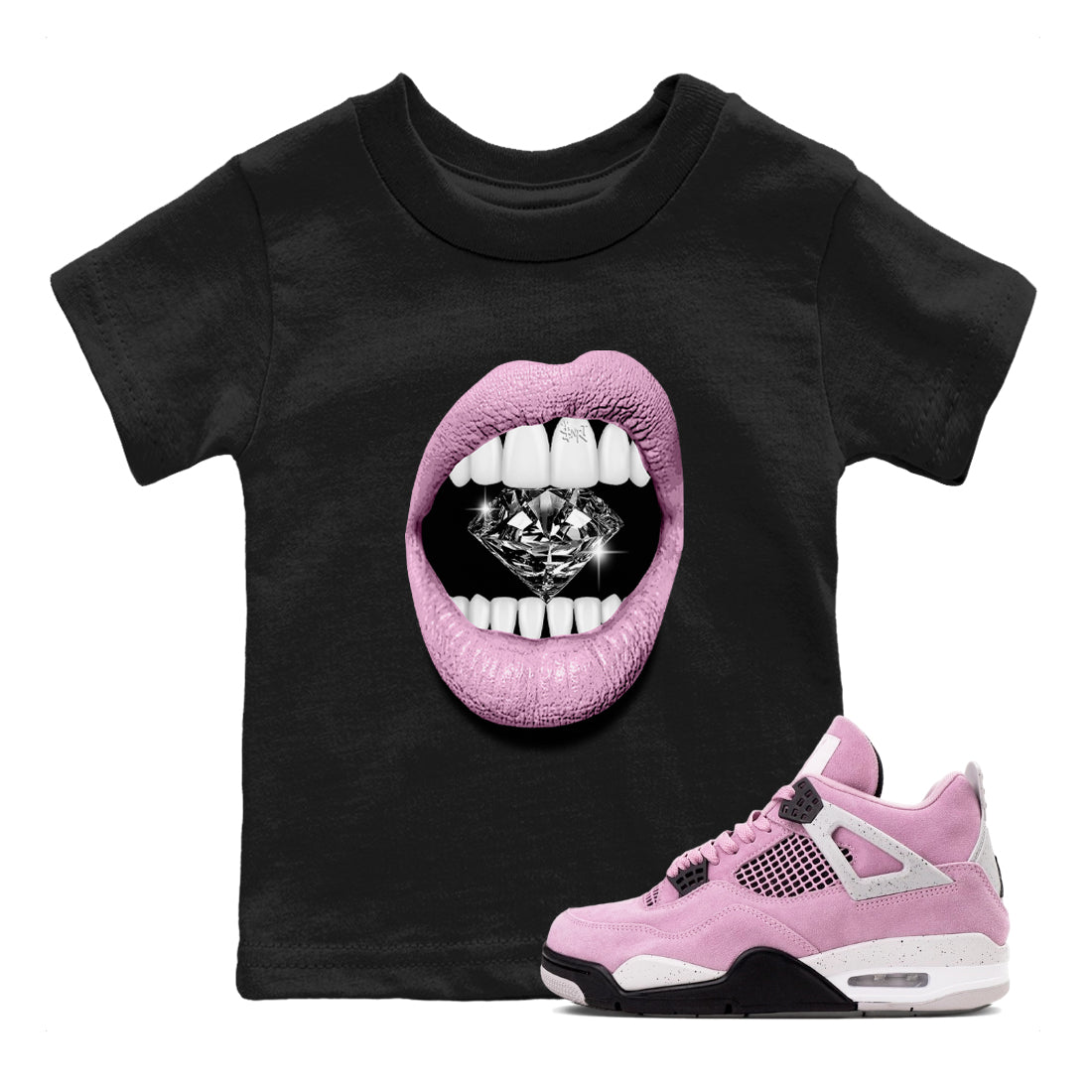 4s Orchid shirts to match jordans Lips Diamond sneaker match tees Air Jordan 4 Orchid match shoes to clothes SNRT Sneaker Tees Youth Baby Black 1 tee
