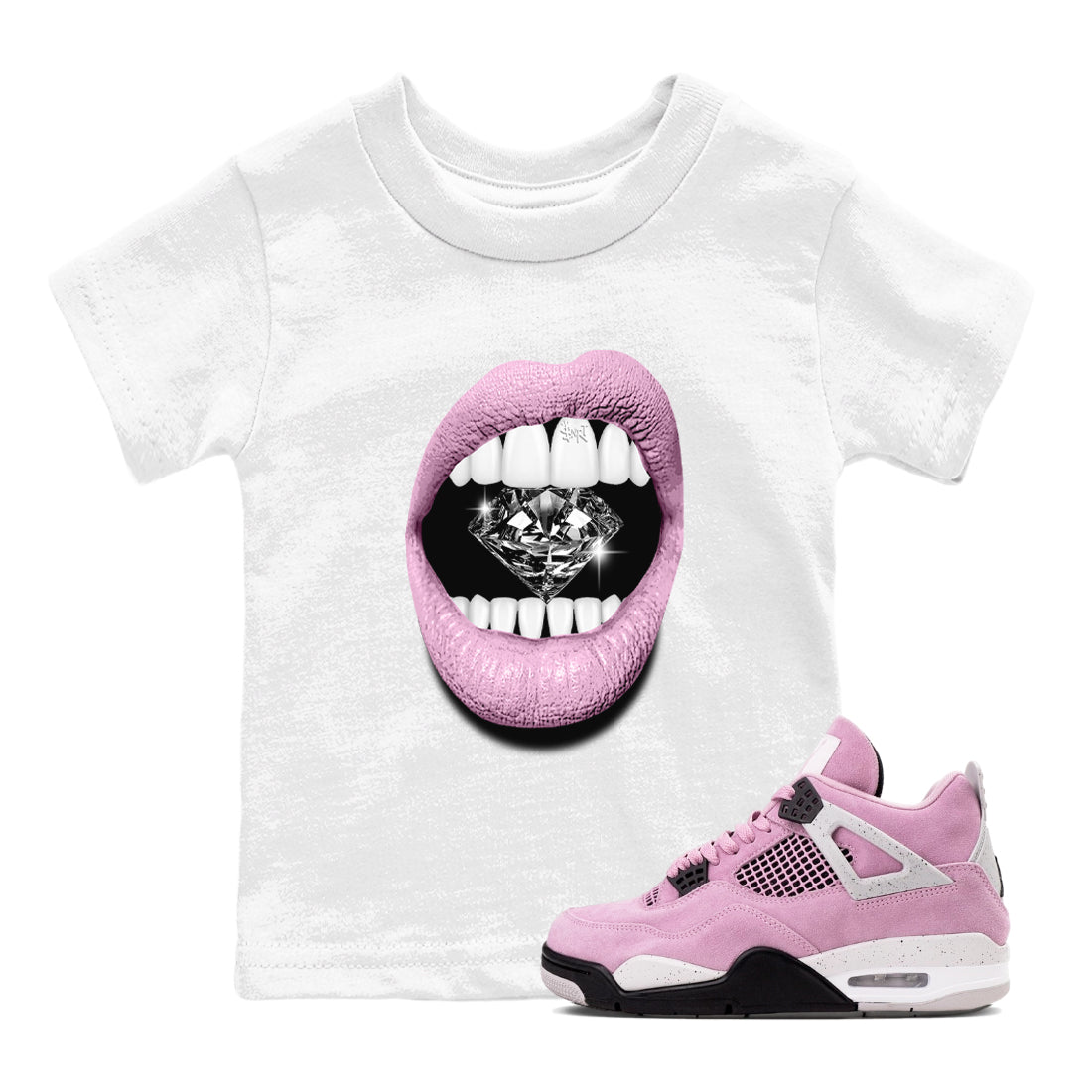 4s Orchid shirts to match jordans Lips Diamond sneaker match tees Air Jordan 4 Orchid match shoes to clothes SNRT Sneaker Tees Youth Baby White 1 tee