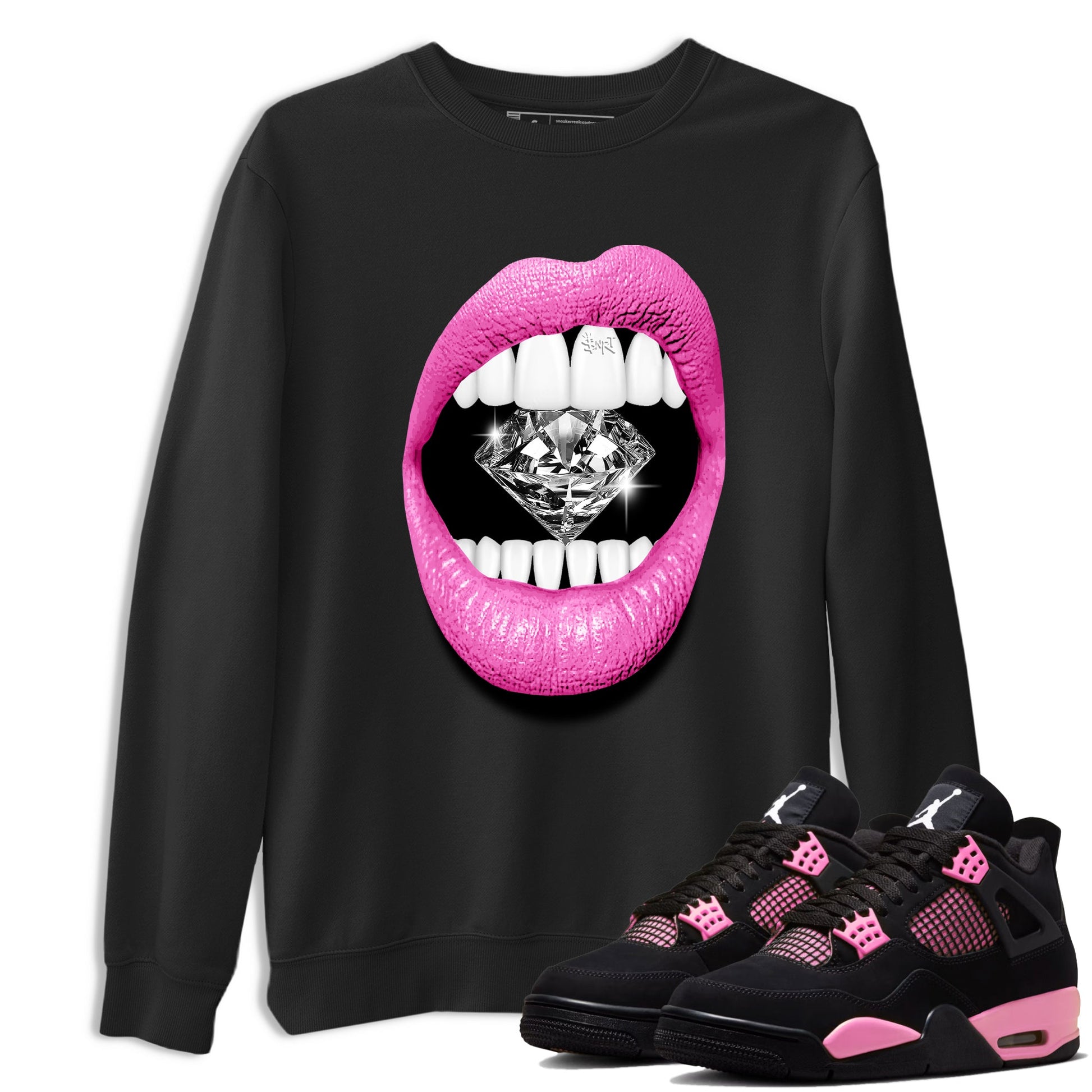 Perfect Valentine's Day Gifts graphic tee  – Sneaker Tees To Match Air Jordan 4 Pink Thunder – Lips Diamond Tee Black 1